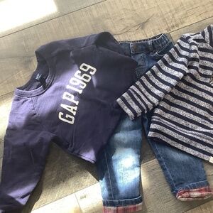 Baby Bgosh jeans, 24 mo, baby gap navy sweatshirt, 3, baby gap half zip 18-24 mo